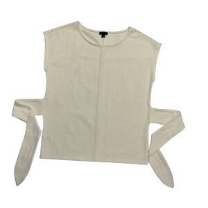 Ann Taylor Boxy Top With Tie Waist Size Small Round Neckline White
